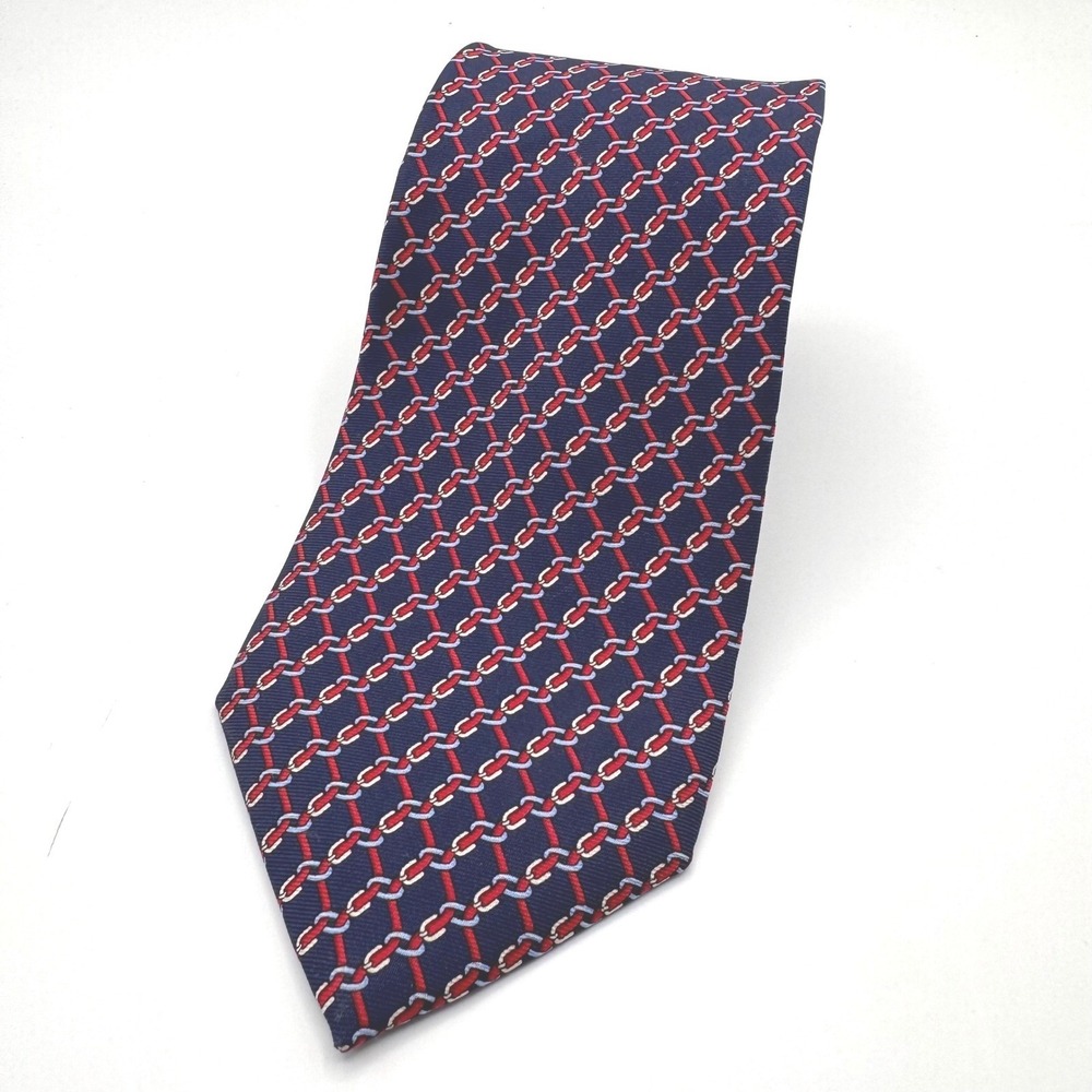 Brooks Brothers Silk Tie Navy Red Geometric Chain Pattern Necktie Made in USA